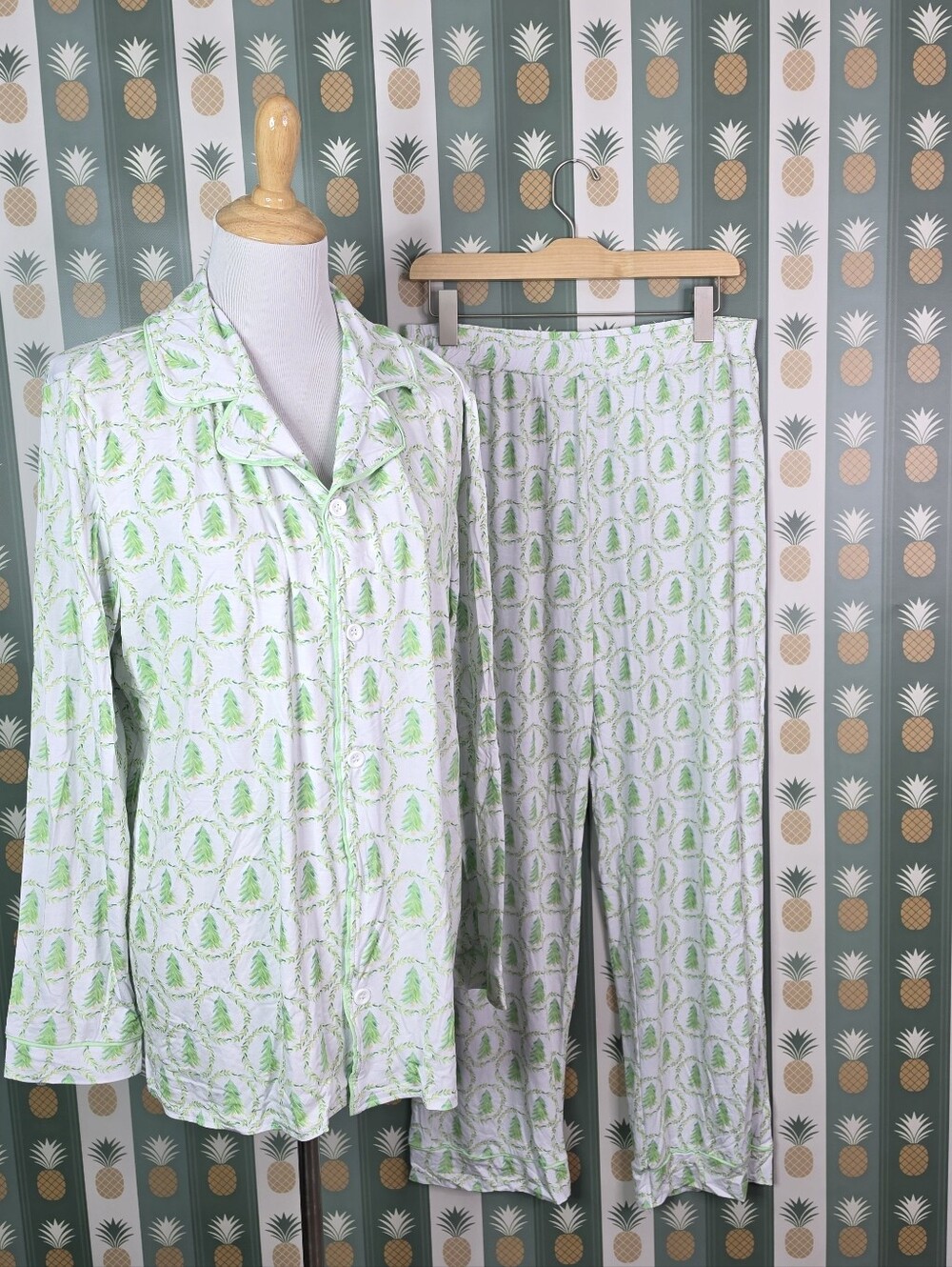 Abby & Evie Bamboo Green Pine Tree Print Pajama Set
